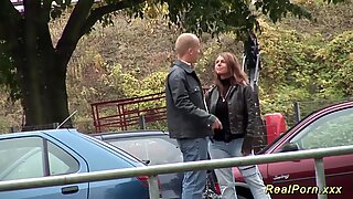 Hot busty Milf picked up for outdoor sex