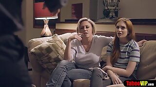 Nasty family reunion with busty MILF mommy and shy teen